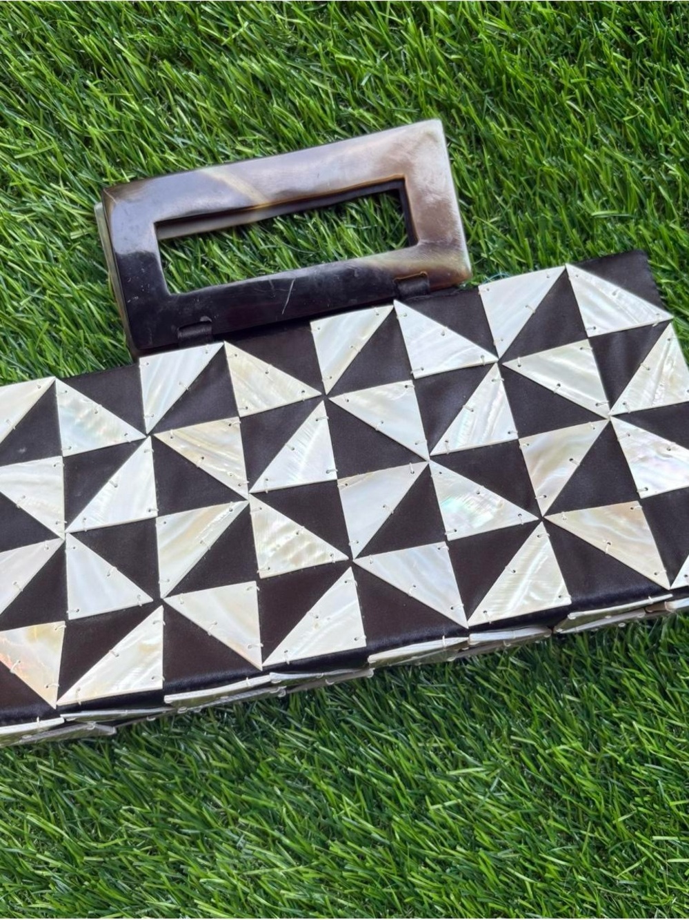 Black and White Geometric Mosaic Evening Clutch